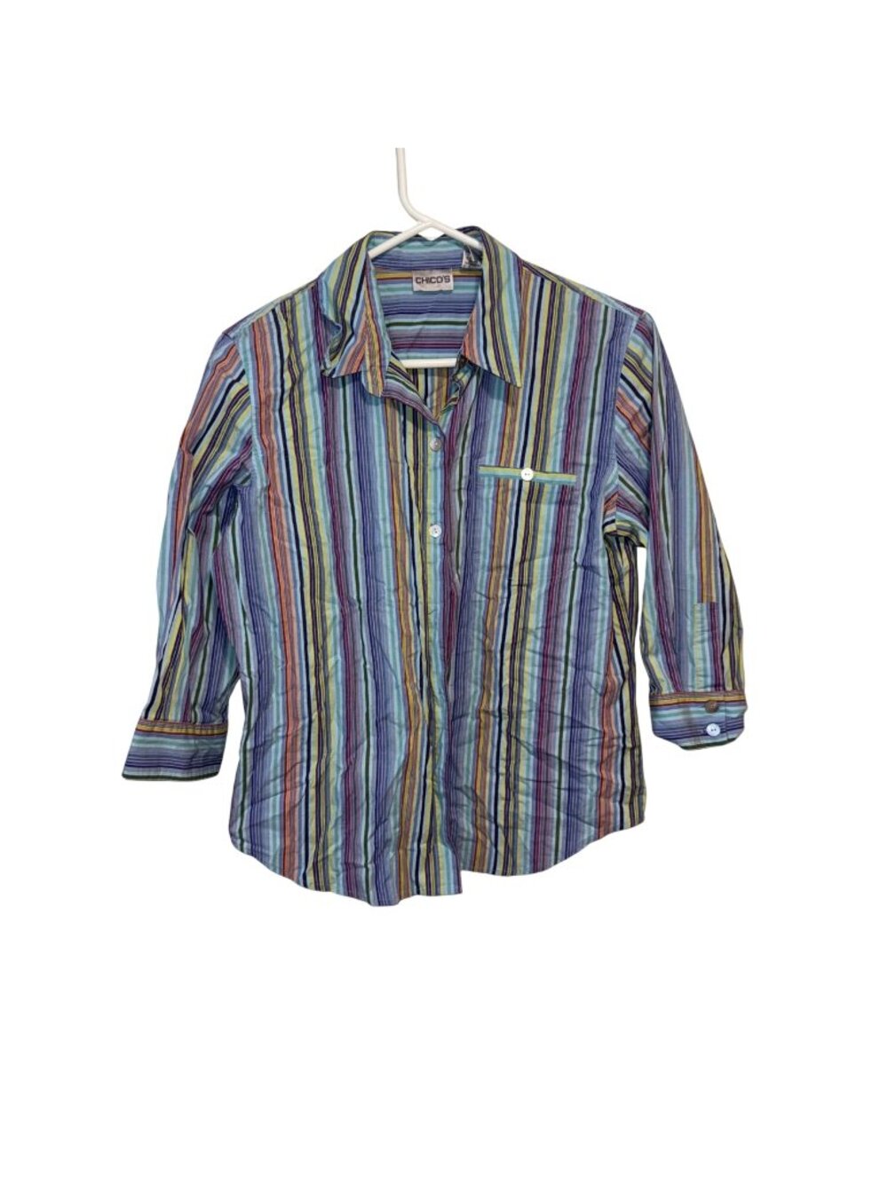 Chicos Multicolor Striped Button-Down Shirt US Size Medium Cotton Blend Womens